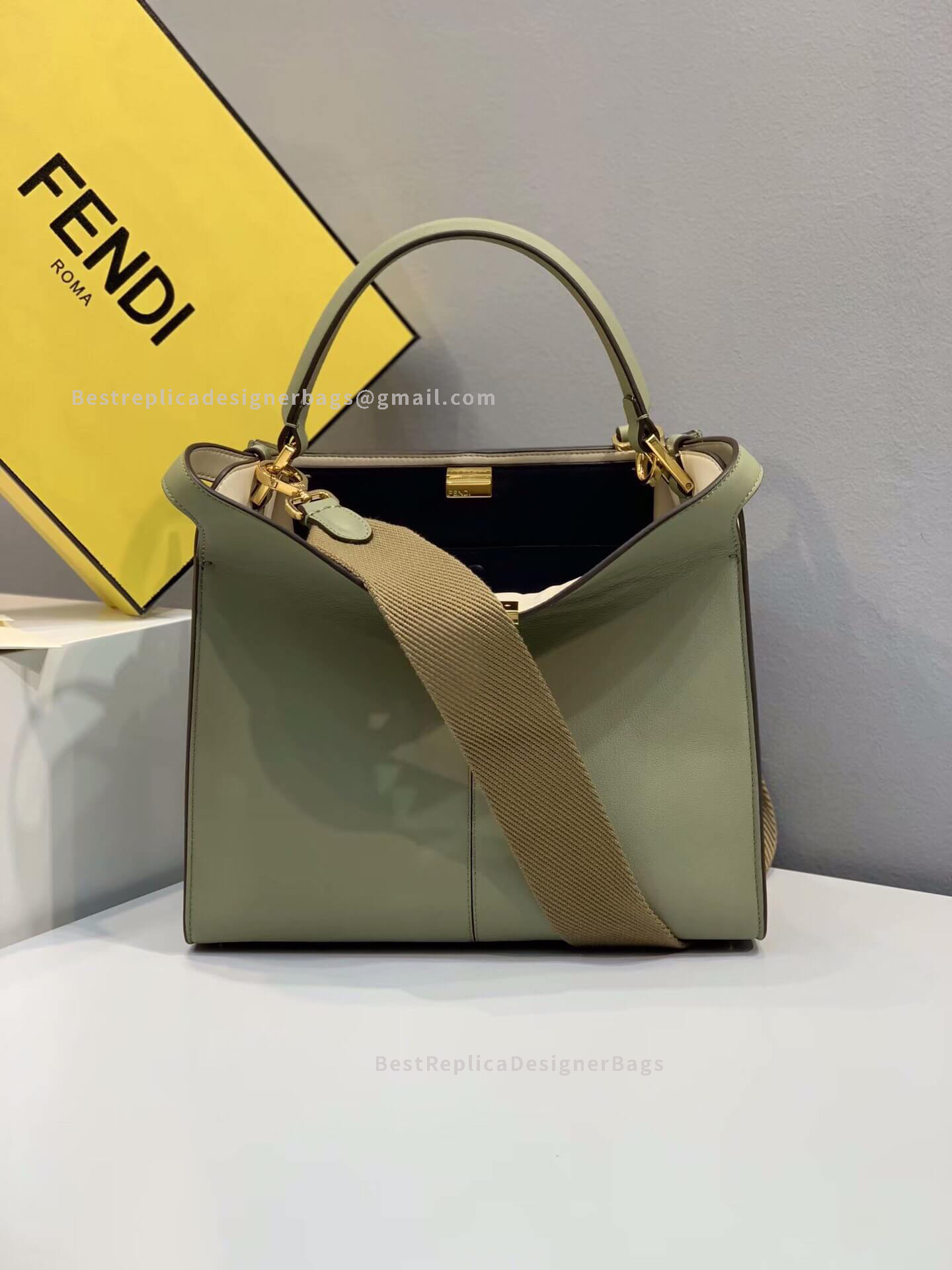 Fendi Peekaboo X-Lite Medium Light Green Leather Bag 304S